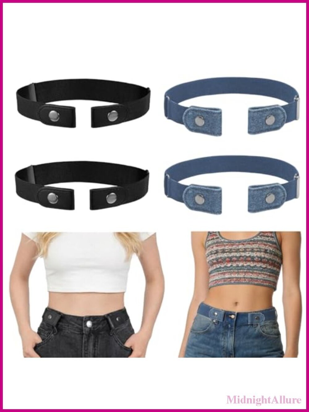 Invisible No Buckle Elastic Stretch Belt Set for Pants Jeans